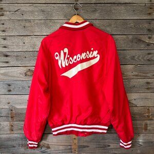 Vintage Wisconsin Red & White Varsity Jacket with Cigarette Burn - Size M